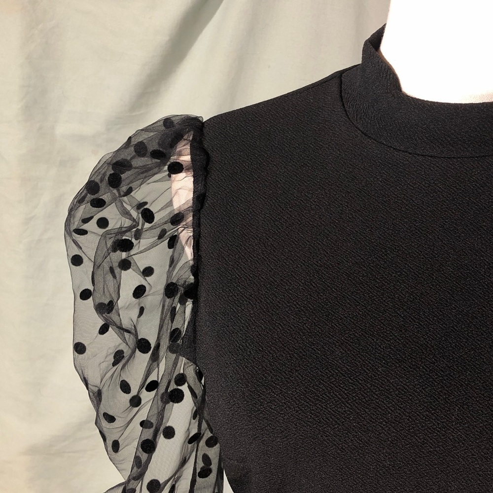 Prom Black Dress with Sheer Polka Dot Mesh Sleeves Size Small - Picture 3 of 16